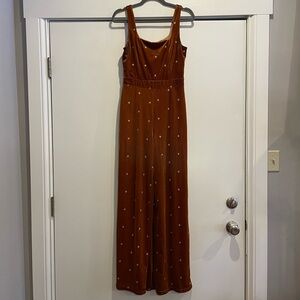 Brown Velvet Jumpsuit with Gold Stars